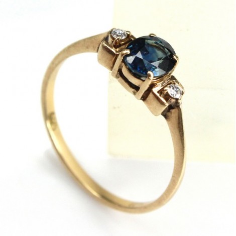 inel victorian. safir, diamante & aur 14K. cca 1900 Marea Britanie